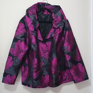 Lafayette 148 Blended Wool Purple Floral Print Blazer